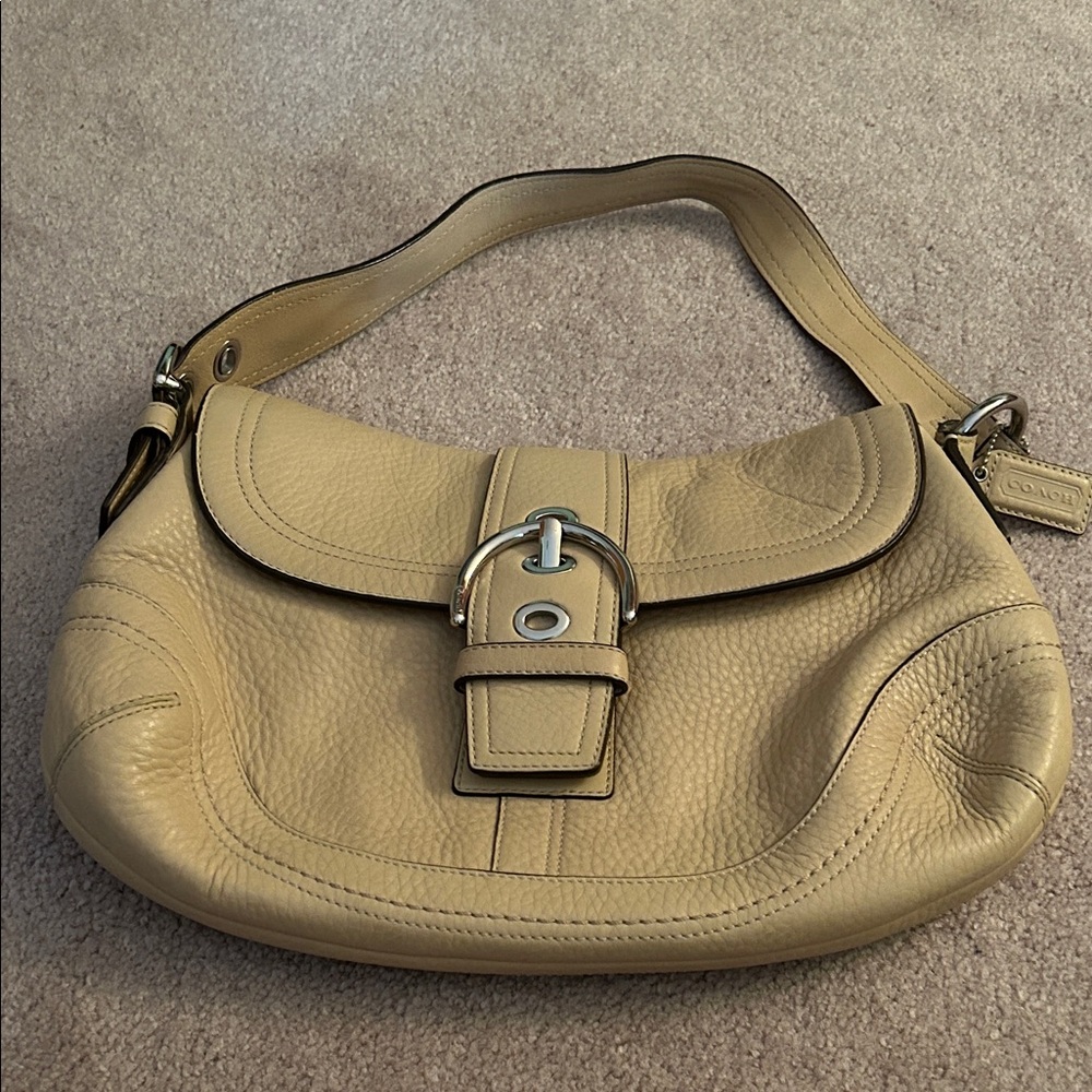 Coach F10910 Medium Soho Flap Hobo shoulder bag in a buff/beige pebbled leather
